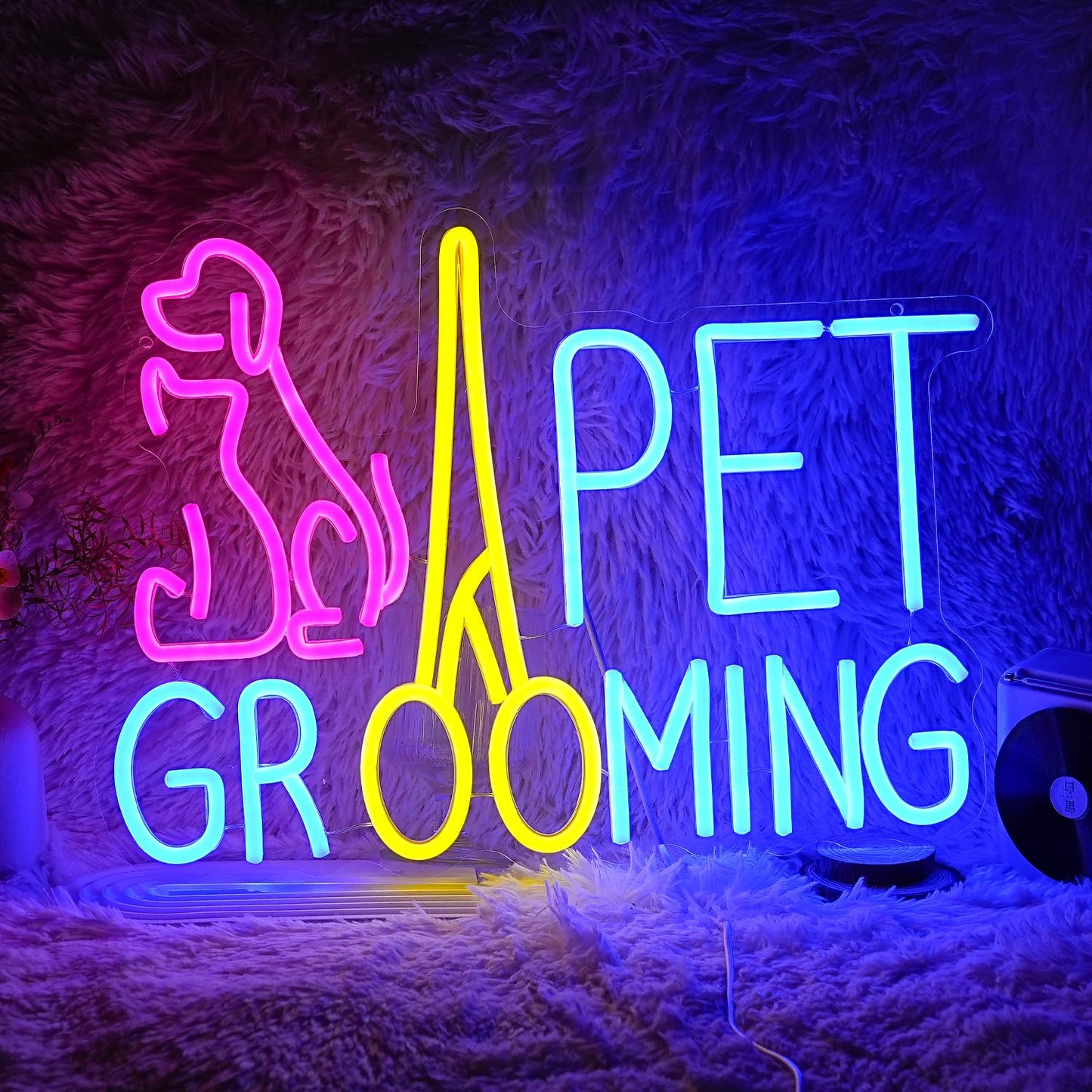 Pet Grooming Neon Sign Dimmable LED Pink Cat Dog Animal Neon Light for Wall Decor Pet Light Up Sign Powered by USB for Pet Shop Hoom Decor Boys Girls Gift (16.7"*12"）