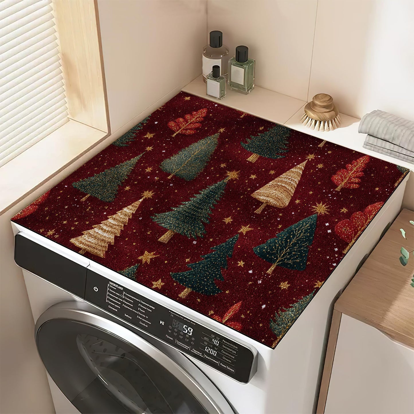 Christmas Tree Washer and Dryer Covers for the Top,Washing Machine Dust Cover Pad Anti-slip Absorbent Protector Mat for Washer Dryer Home Decor,23.6"x19.7"