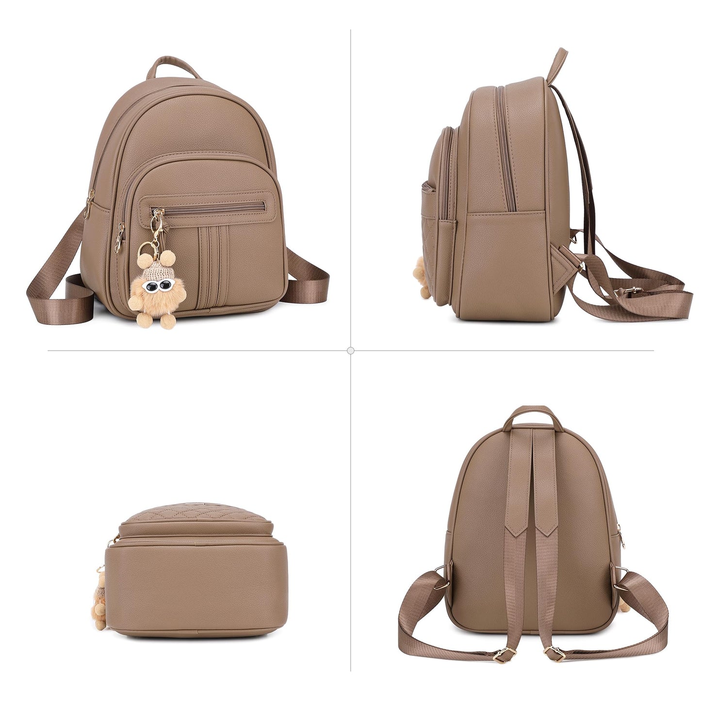 BAGOK Mini Leather Backpack Purse for Women, Small Backpack Purse with Cartoon Charm, Cute Fashion Bag for Girls