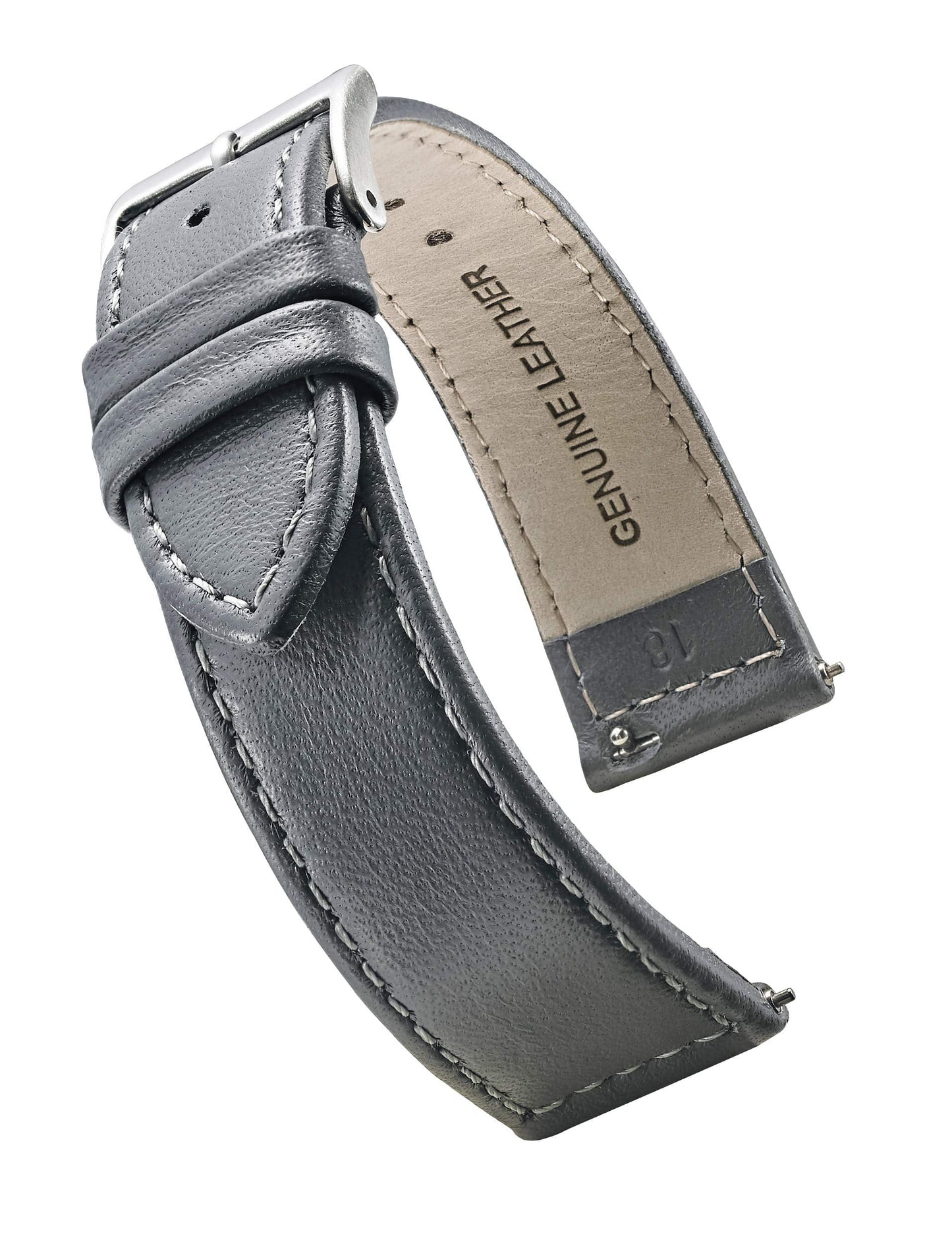 STUNNING SELECTION ALPINE flat Stitched Genuine Leather Watch strap with Quick Release Spring Bars - Grey - 14 mm