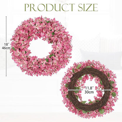 Briful Spring Wreaths for Front Door 18in Artificial Bougainvillea Flower Wreath Silk Floral Hanging Wreath Outdoor Wreaths for Home Wall Mantle Party Wedding Porch Décor
