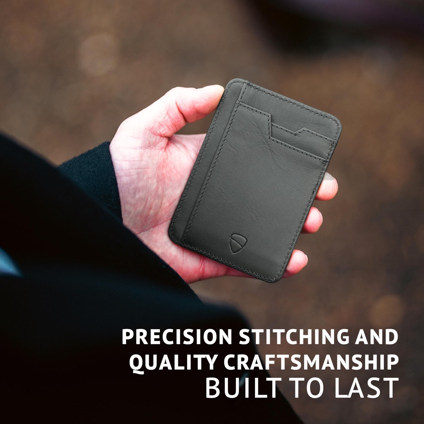 Vaultskin BRIXTON Slim RFID Wallet for Men - Leather Front Pocket Minimalist Card Holder Wallet with ID Window & Gift Box (Jet Black)