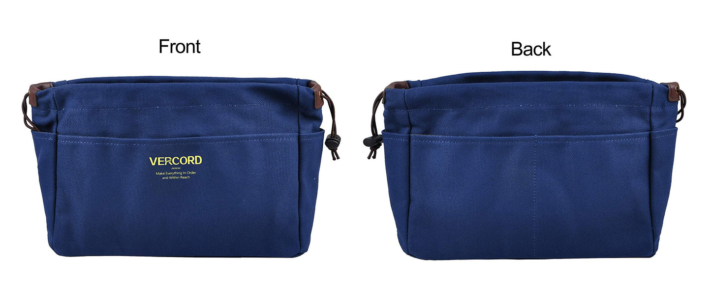 Vercord Canvas Handbag Organizers, Sturdy Purse Insert Organizer Bag in Bag, 10 Pockets Navy Blue Small