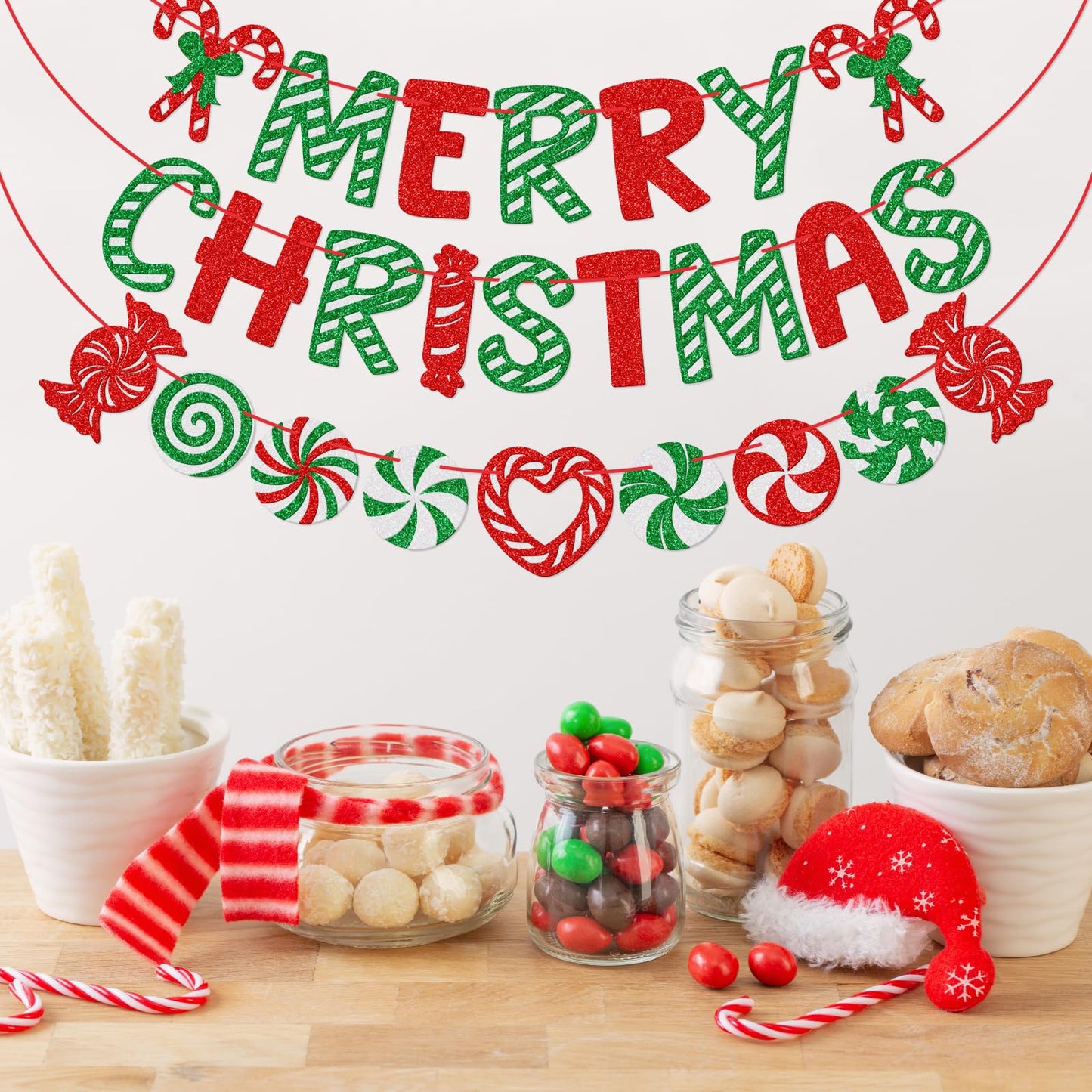Candycane Christmas Banner, Holiday Party Decorations, Winter Candy Cane Decorations