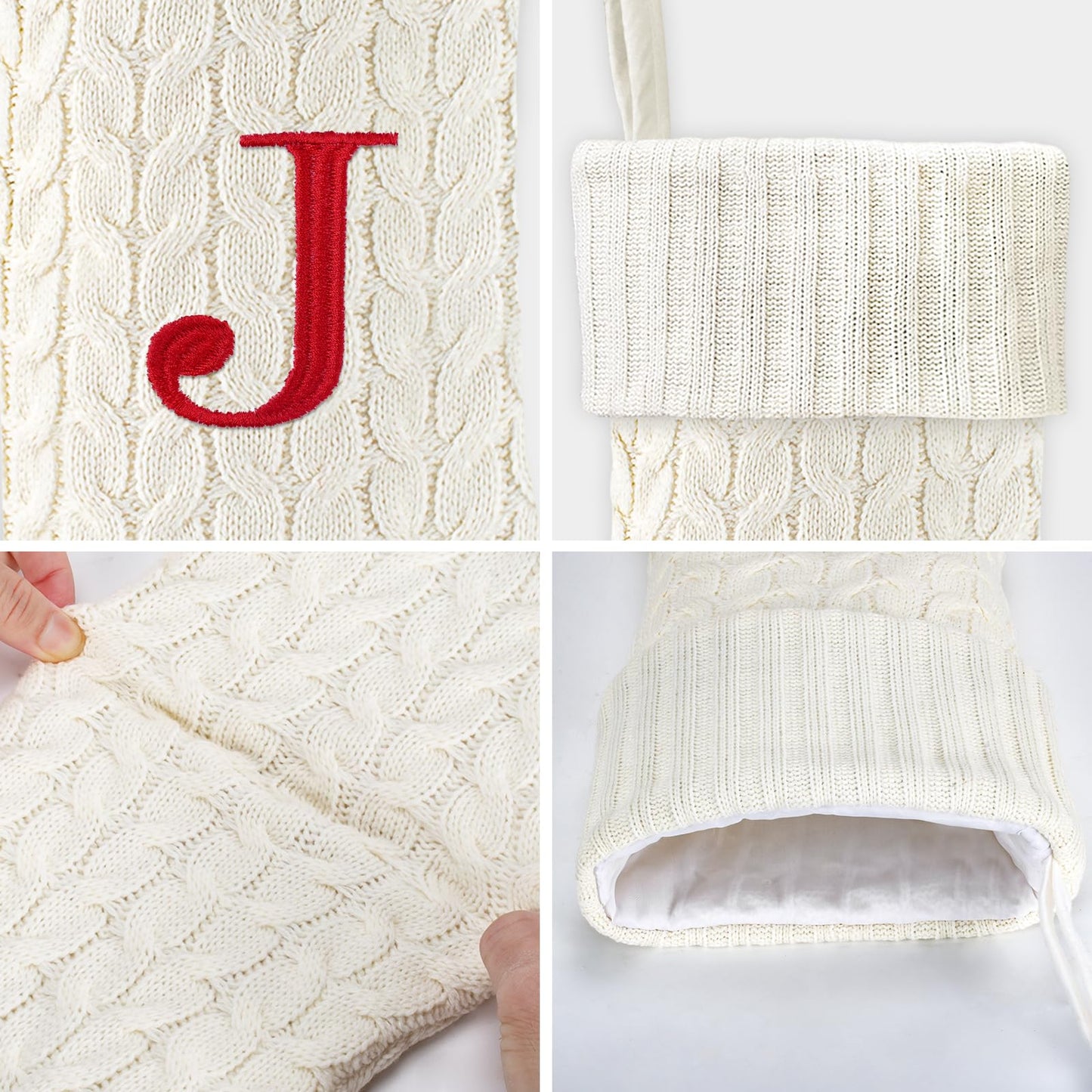 Yoochee 21 Inches Knitted Christmas Stockings with Initials, Large White Custom Monogram Embroidery Christmas Stockings with Letter, Personalized Xmas Decoration for Holiday Family Party-A