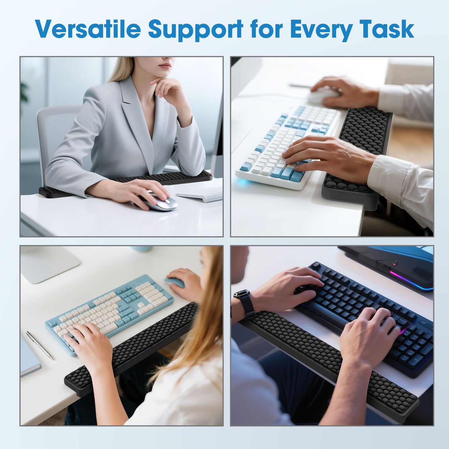 MEKASS L-Shaped Desk Long Elbow Pad for Desk, Memory Foam Elbow Support Padding with Non-Slip, Ergonomic Desk Edge Cushion, Wrist Comfort Support for Office Home (Honeycomb Texture)