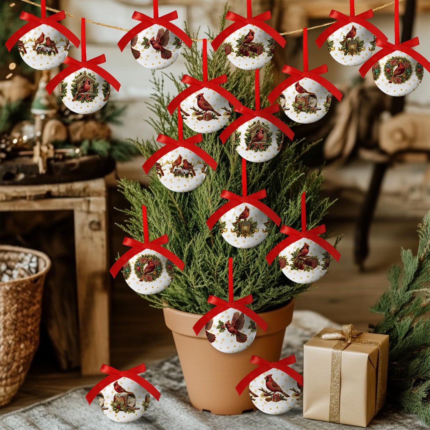 Christmas Decor - Cardinal Christmas Tree Decorations Religious Jesus Hanging Ornaments Balls, Cute Decorations Ball 2.36 Inch for Xmas Tree Party Home Holiday，Xmas Gifts Set of 16Pcs