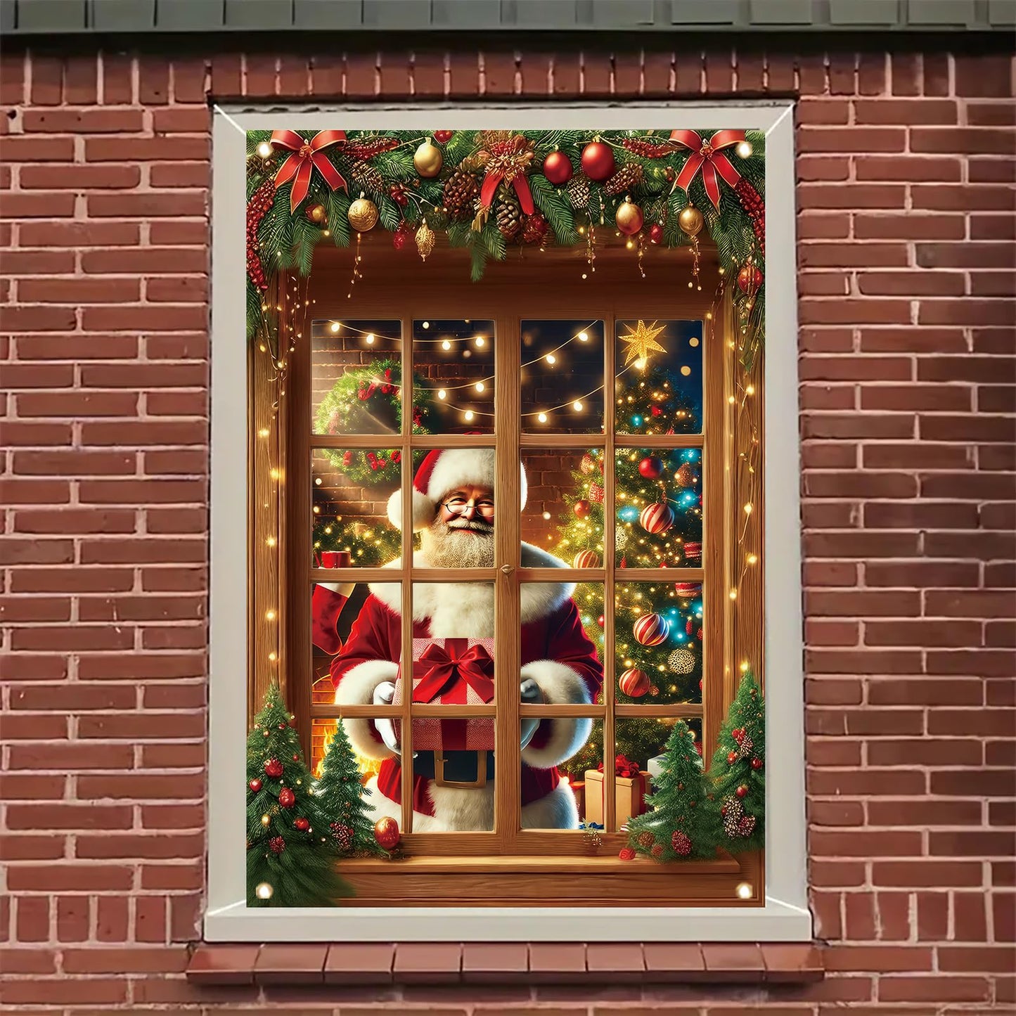 Saoplasa Christmas Santa Window Cover 47x31 Inch Holiday Window Decoration Poster Removable Cling Xmas Santa Claus Mural for Indoor Outdoor Glass Door Living Room Kids Bedroom Christmas Sticker