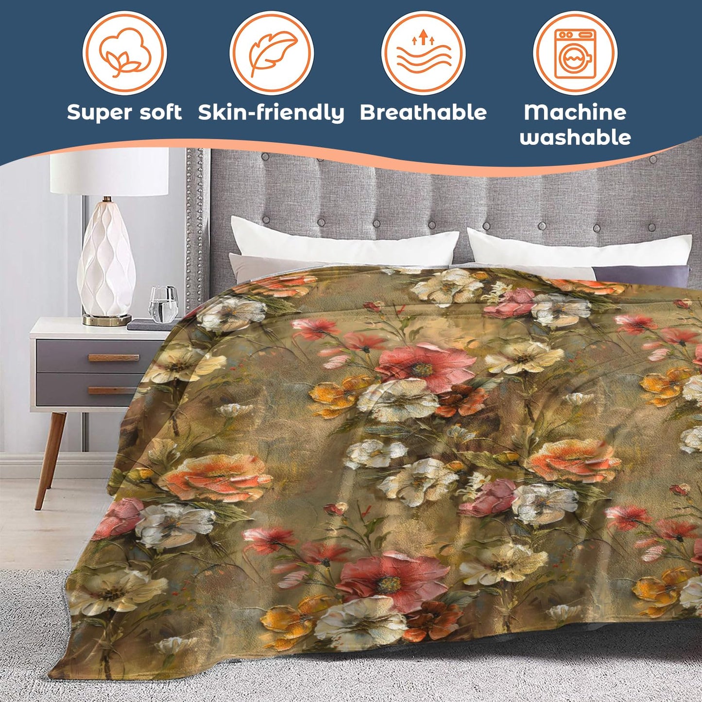 Lugiu Cute Deer Blanket, Lightweight Comfy Flower Meadow and Wildlife Throw for Couch Sofa Bedroom, Soft Cozy Travel Flannel Nature Romantic Blankets Gifts for Women Girls Kids, Home Decor 60×50in