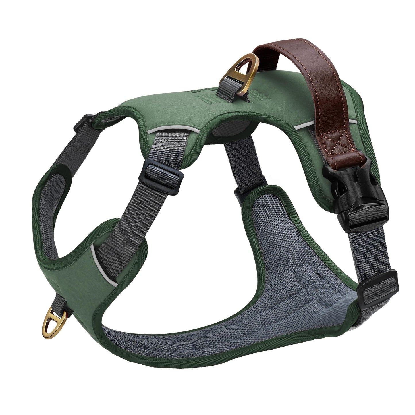 Didog No Pull Dog Harness Small Sized Dog,Classic PU Leather Vest for Small Dogs with Easy Control Handle,No Choke Front Clip,Reflective & Adjustable for Walking,Green,Chest 19-24"