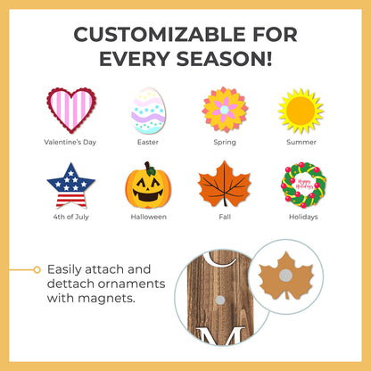 Extra Large 5FT Premium Wooden Interchangeable Welcome Sign for Front Door Porch Sign - 5 ft (58 x 11 Inch) 8 Magnetic Seasonal Tiles, Fall Porch Signs, Holidays and Seasons, Weather Resistance Standing welcome sign Outdoor and Indoor (Brown)