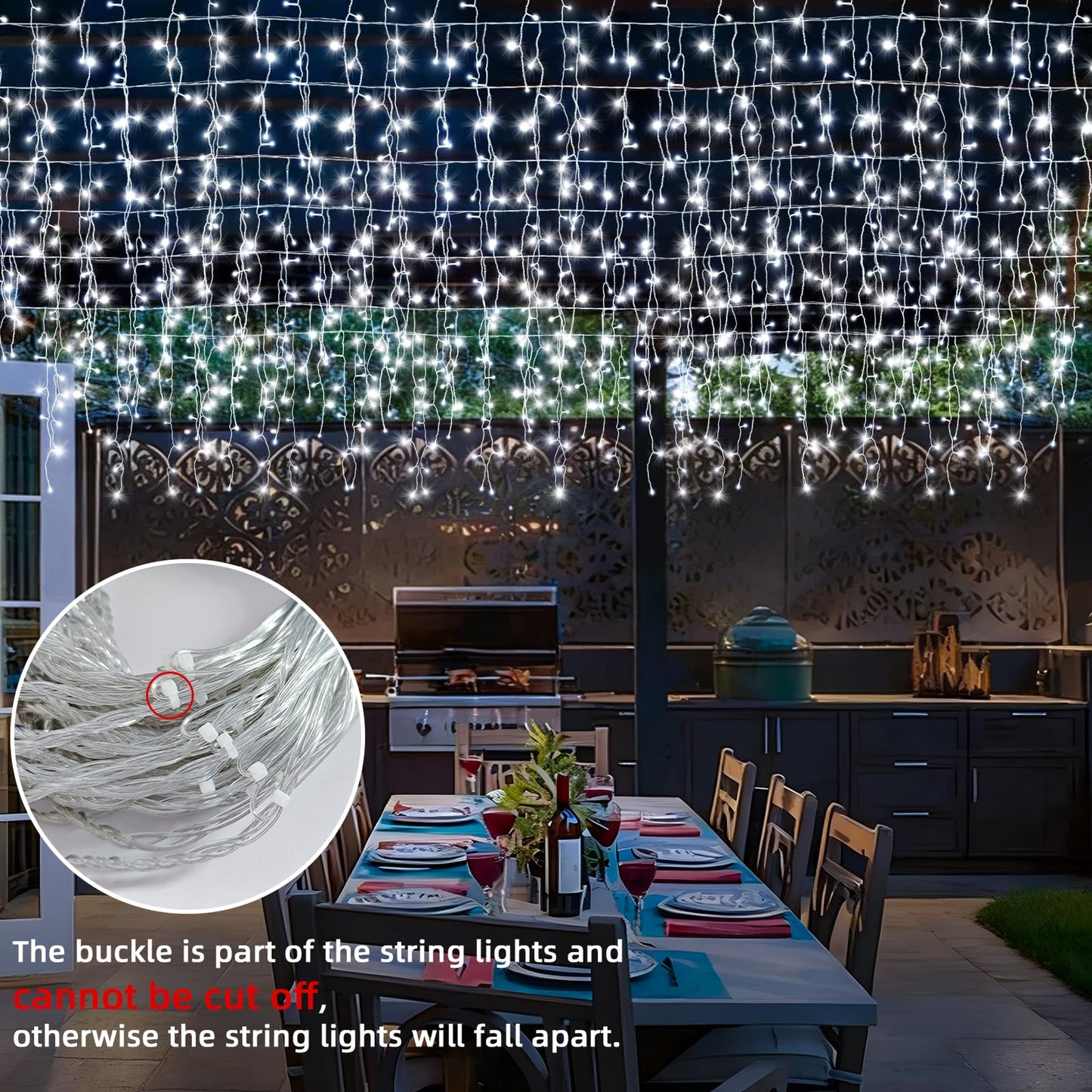 BYIZO Christmas Outdoor Icicle Lights - 480 LED 66+33 FT 8 Modes Curtain Fairy String Light Plug in, Waterproof for Eaves Yard Holiday Xmas Holiday Indoor Outdoor Decoration - White