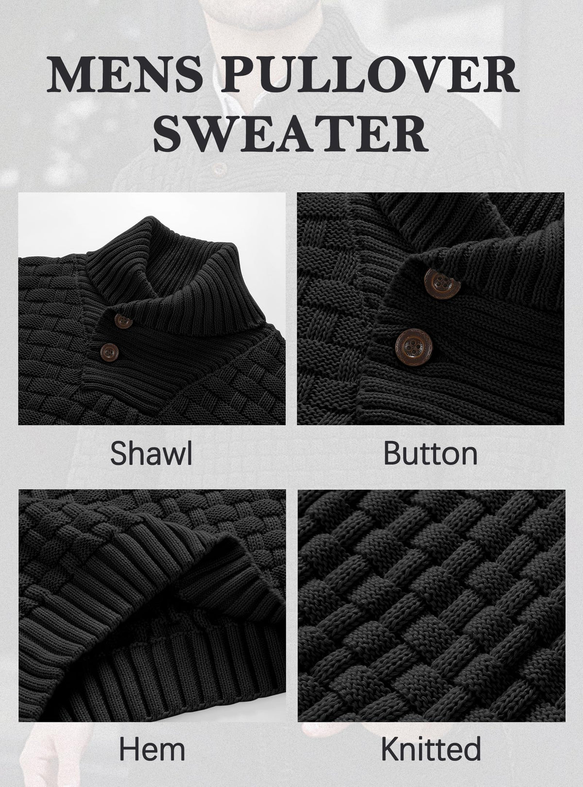 Zaitun Mens Knitted Jumper Sweater Crew Neck Warm Long Sleeve Pullover Textured Ribbed Edge Top S-5XL