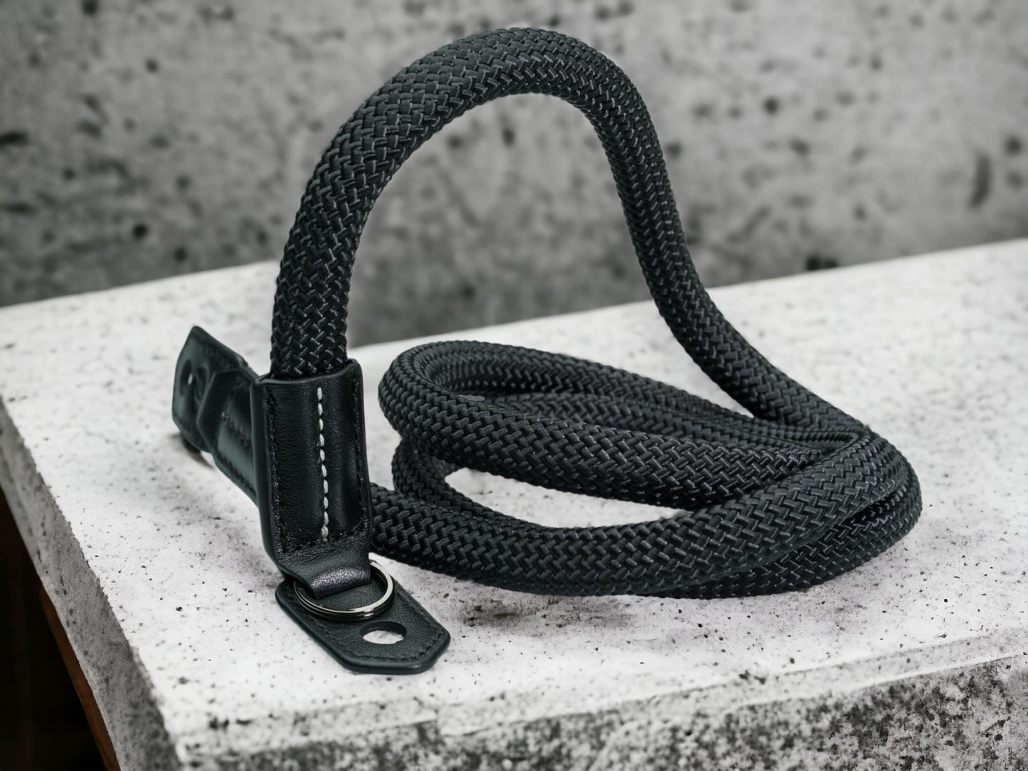 Vi Vante Sheetline Black Rope Camera Strap w/Nappa Leather Ends FINAL CLOSEOUT (Black w/White Stitching)