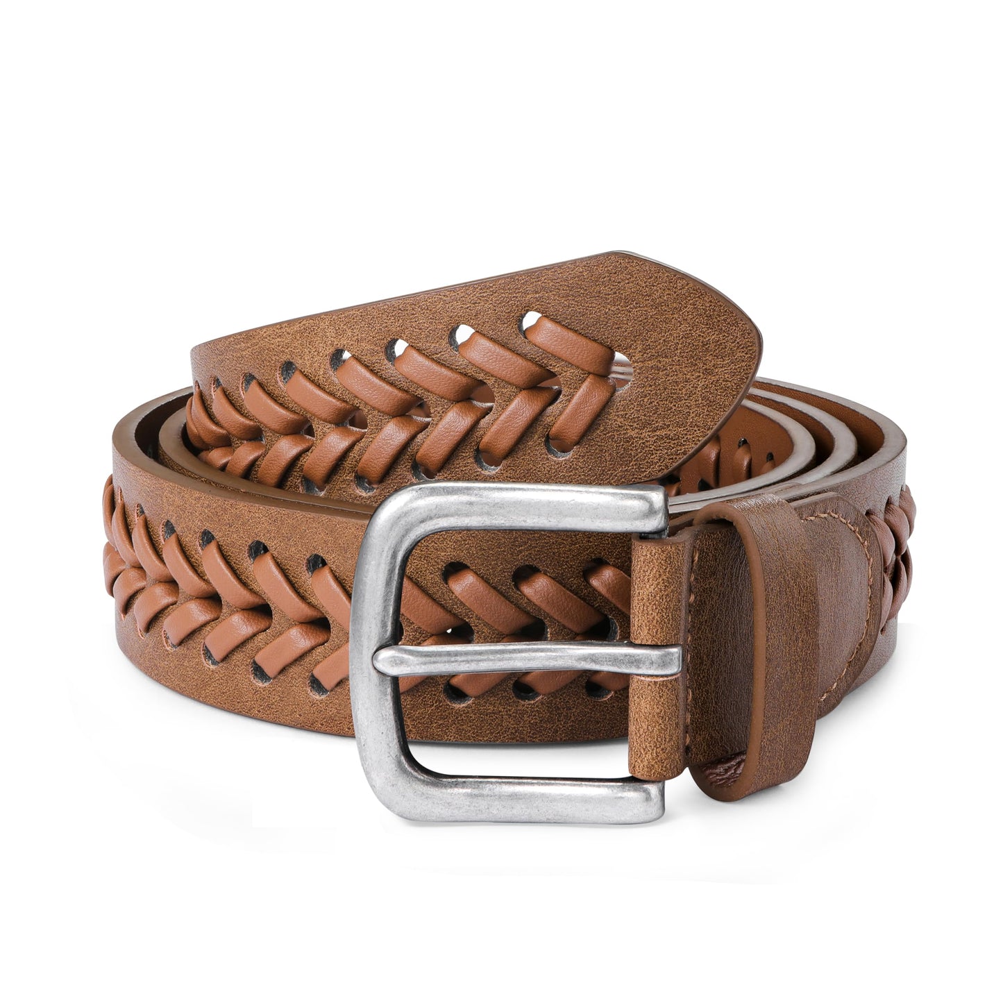 MILORDE Leather Braided Belts for Men, Handmade, Causal Woven Leather Jeans daily wear (X Tan, S 30-32")