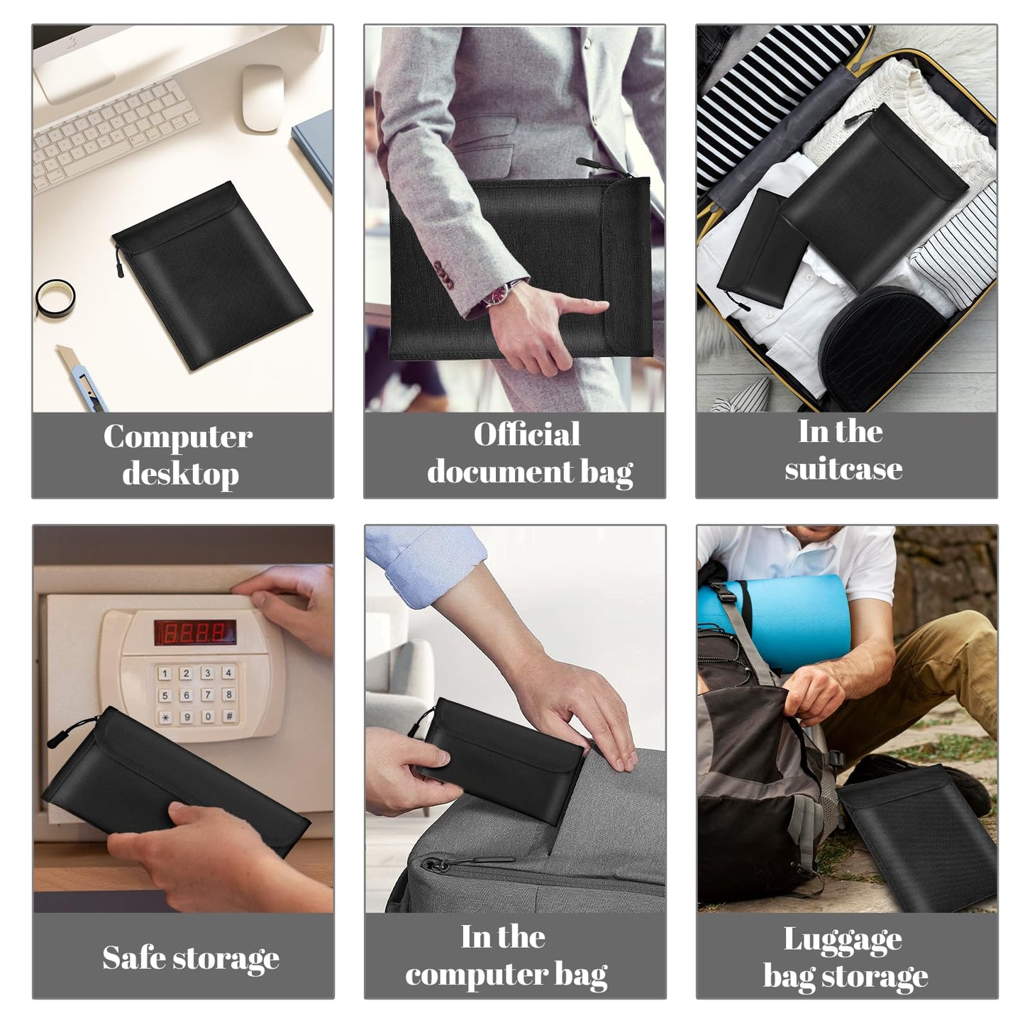 Lihengkong Fireproof Waterproof Document Bag 3-Pack Black 2000℉ Money Bag for Cash Passports ID Cards Social Security Card Protector Waterproof Zipper Pouch Fire Proof Bank Bag Document Holder