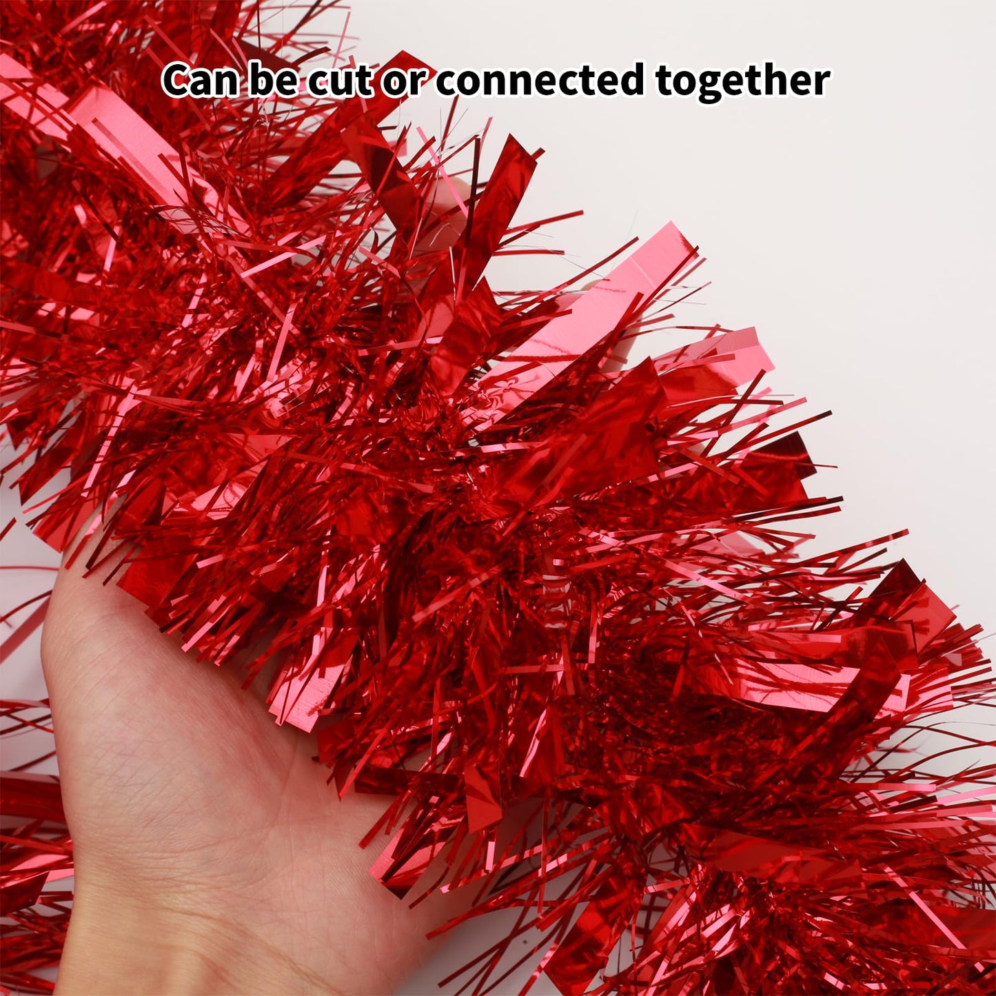 FXMHEHBB Thick Fat Red Garland Decorations, 5.12 Inch Width Red Metallic Foil Tinsel Garland for Christmas Tree Home Party Indoor and Outdoor Hanging Decor