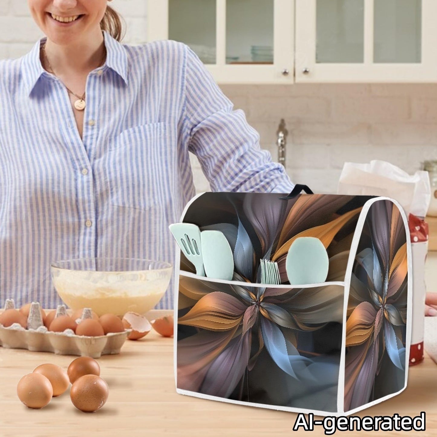 HUISEFOR Stand Mixer Cover Compatible with Kitchen Aid Mixer, Brown Flower Kitchen Appliance Dustproof Covers with Accessories Pockets, Fits All Tilt Head & Bowl Lift Models Mixers