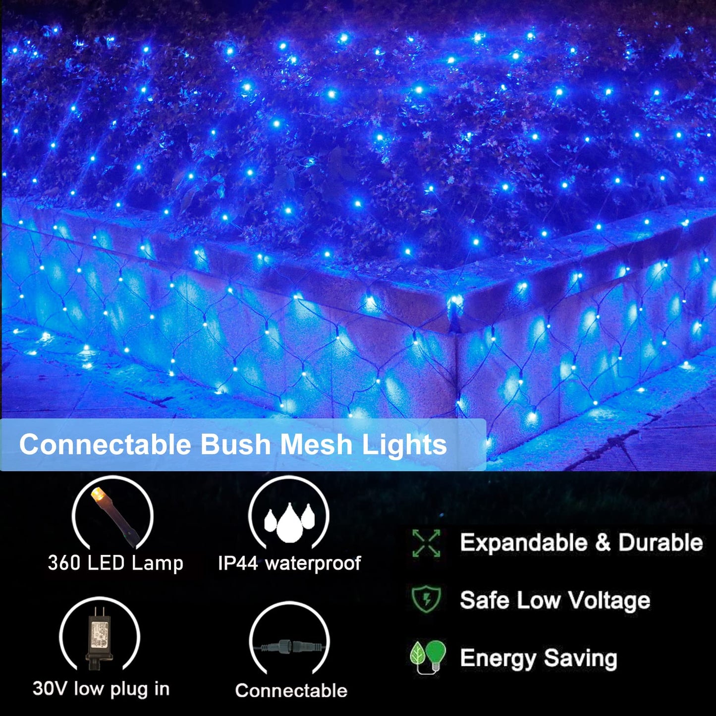 360LED Net Lights, 21ft x 5ft Connectable Christmas Mesh Lights with Timer & 8 Lighting Modes, Waterproof Outdoor Bush String Light for Halloween Xmas Tree Holiday Party Garden Hedge Patio - Blue
