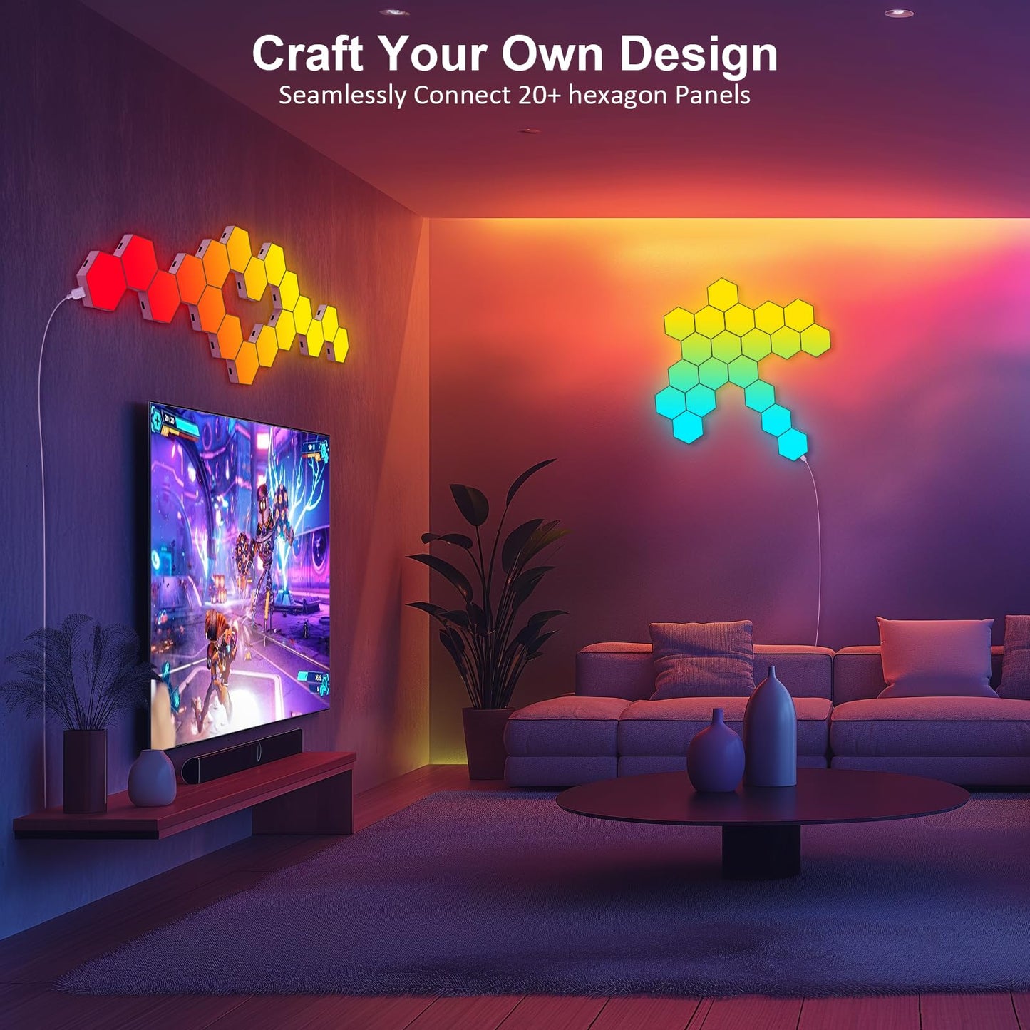 JIMIMORO Hexagon LED Light Panels 8 Pack – RGB Wall Decor Lights with Music Sync, App & Remote – Modular Home & Christmas Decor for Bedroom, Living Room, and Room Decor
