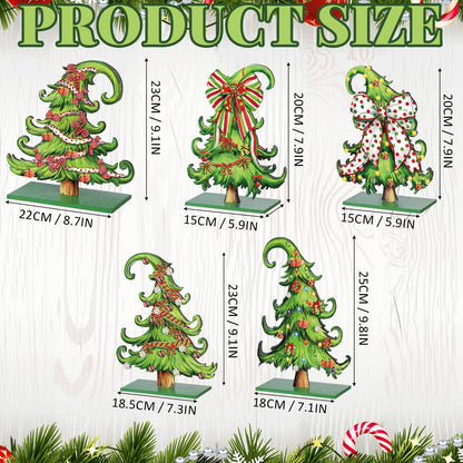 Pinkunn 5 Pcs Whimsical Christmas Table Decorations Wooden Lime Green Christmas Tree Table Centerpieces Lime Green Xmas Tree Wood Sign for Home Tabletop Ornament Holiday Xma Party Tiered Tray Decor