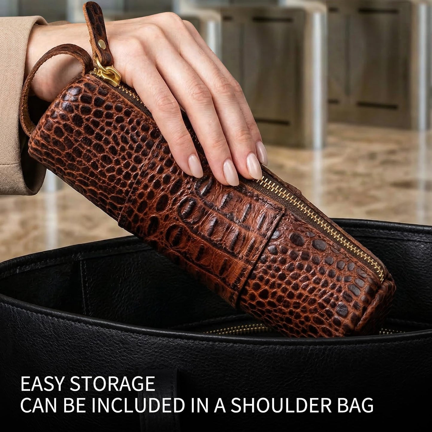 RMAWRAD Genuine leather pen cases, pen/pencil/marker/signature pen zipper bags, stationery bags, pen storage bags， Pen Holder for Work & Office &outdoor