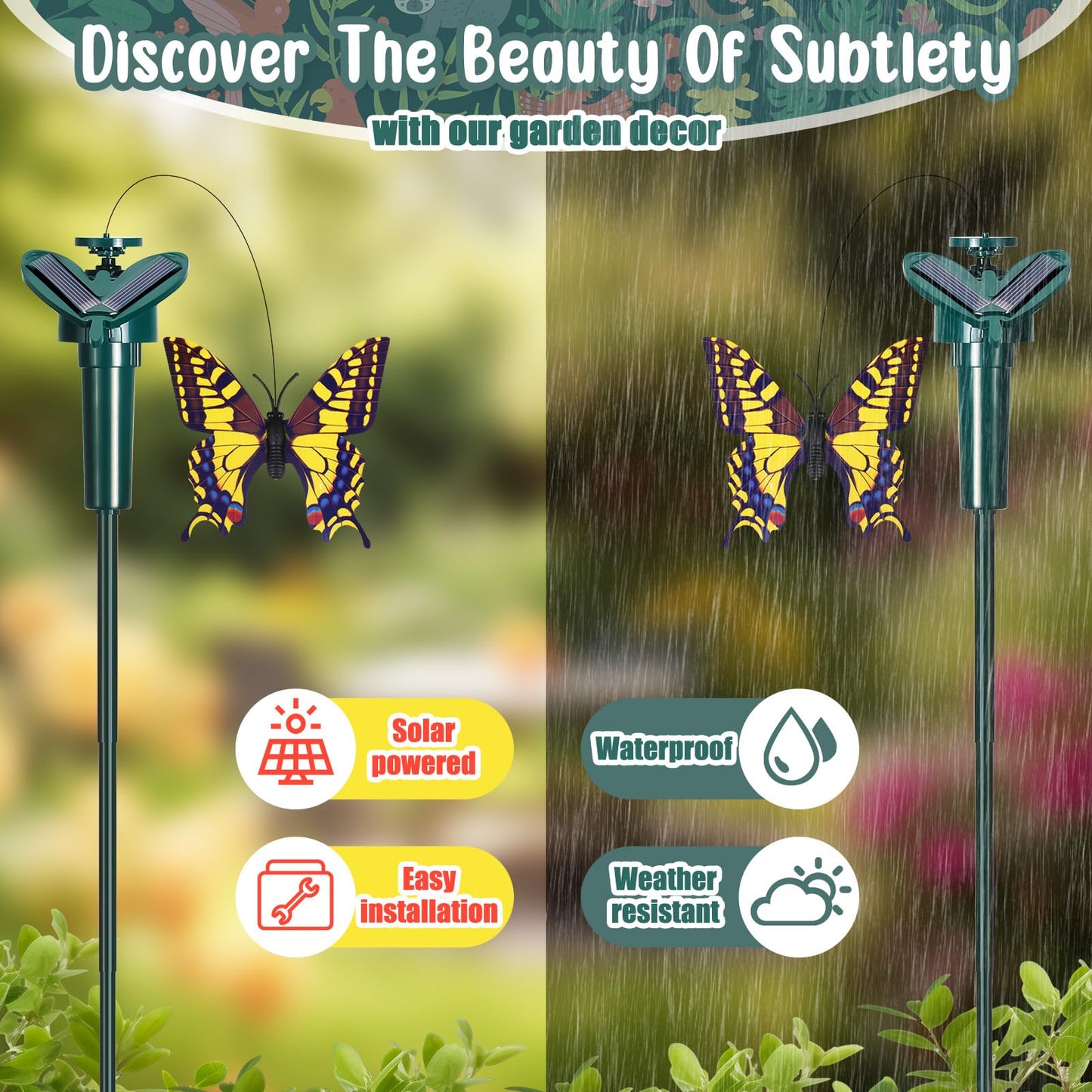 Rossesay 3 Pcs Solar Flying Moving Fluttering Waterproof Garden Stakes Decorations for Home Yard Pathway Garden Landscape Christmas Outdoor Indoor Centerpieces Gift Decorations (Butterfly)