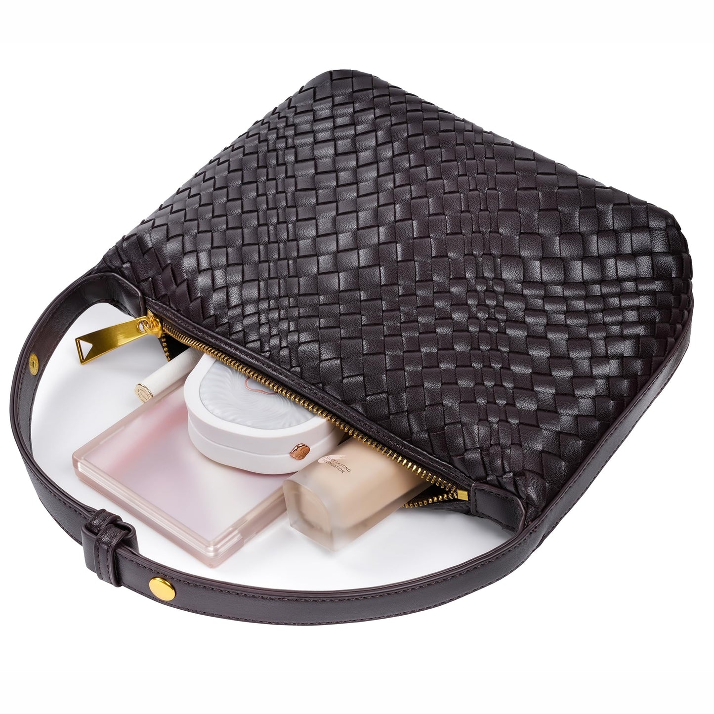 Woven Vegan Leather Tote Bag for Women, Soft Leather Shoulder Bag, Top Handle Handbag Clutch Purse, Coffee