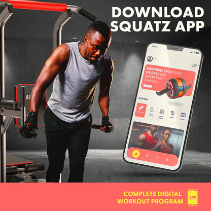 SQUATZ Pull-Up Dip Station - Your All-in-One Power Tower Gym and Chin-Up Bar Stand with Collapsible Bench for Home Exercise and Bench Press