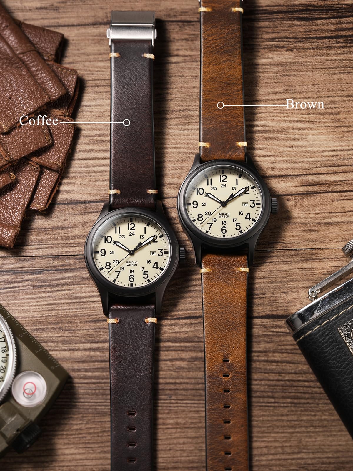 Getalia leather Watch Band Foldover Clasp Retro Oil wax Genuine Leather,18mm 19mm 20mm 21mm 22mm Quick Release Replacement Watch Straps for Men and Women (Coffee Band Width-22mm)