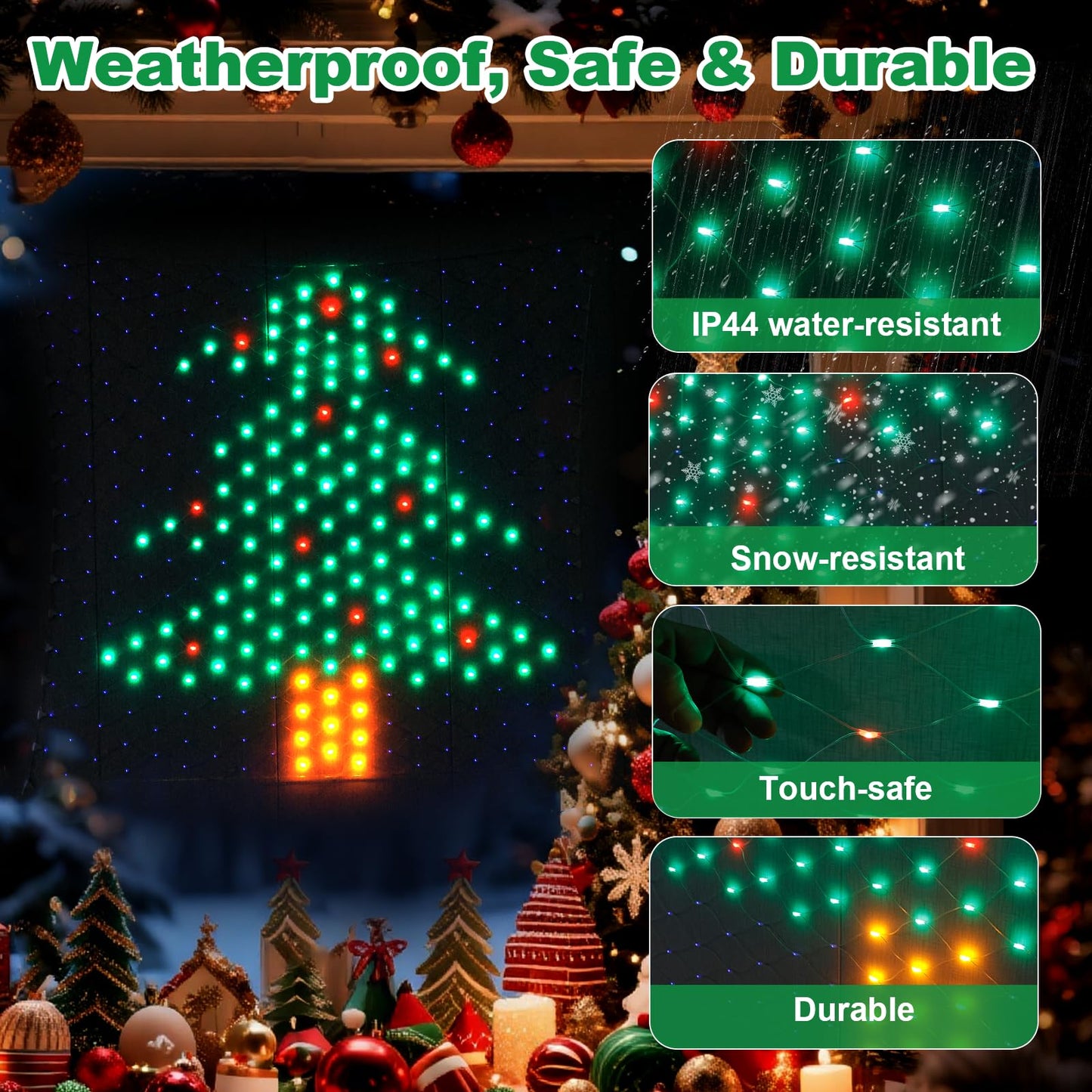 Leisure world LED Christmas Tree Window Silhouette Lights,USB Operated LED Net Outdoor Mesh Lights with Timer, 8 Modes for Indoor Outdoor Holiday Xmas Party Decor