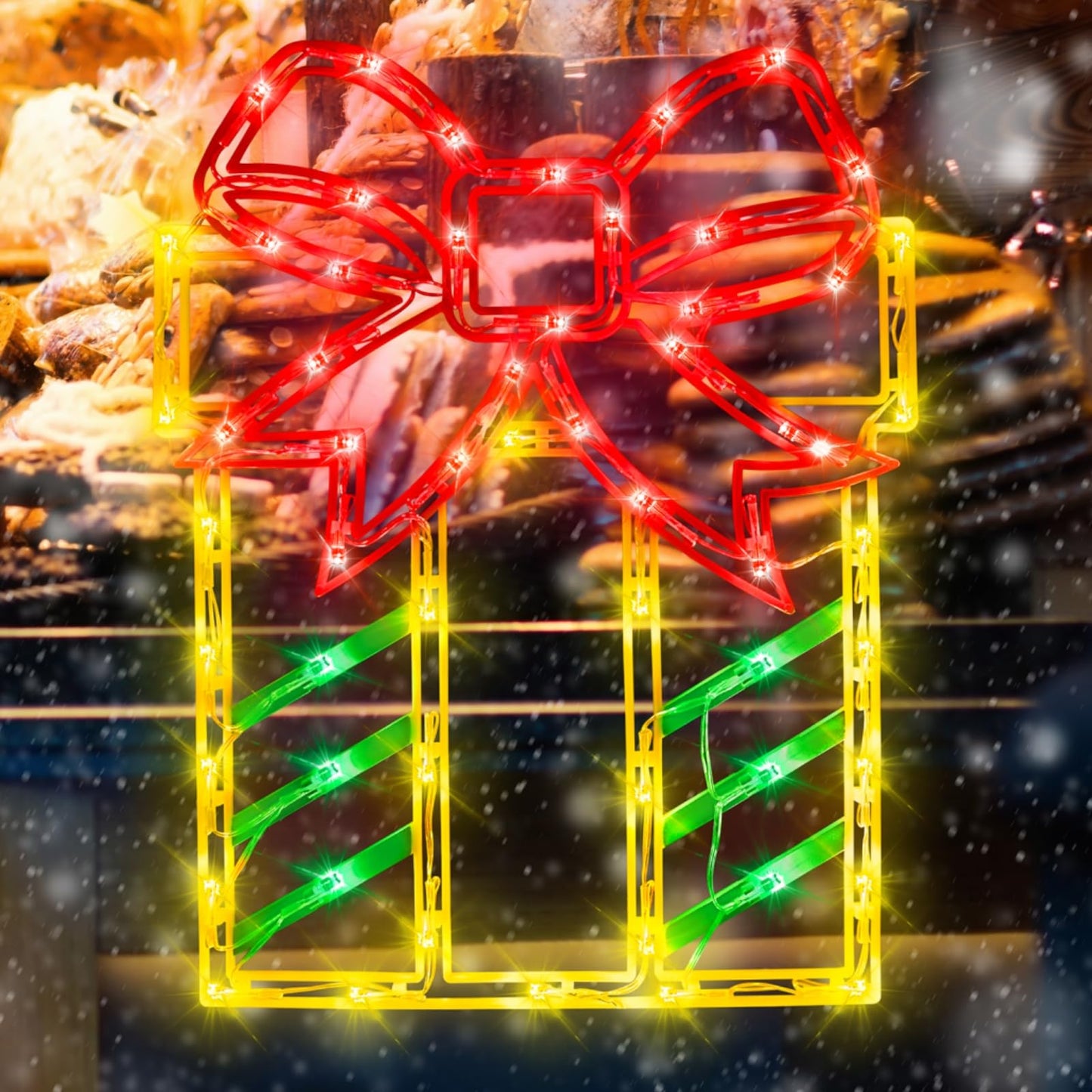 TRWYMZ 16" Christmas Window Silhouette Lights - 4 Pack Colour Lighted Christmas Stocking & Candy Cane & Gift Box & Santa for Holiday Indoor and Outdoor Wall Door Window Decorate