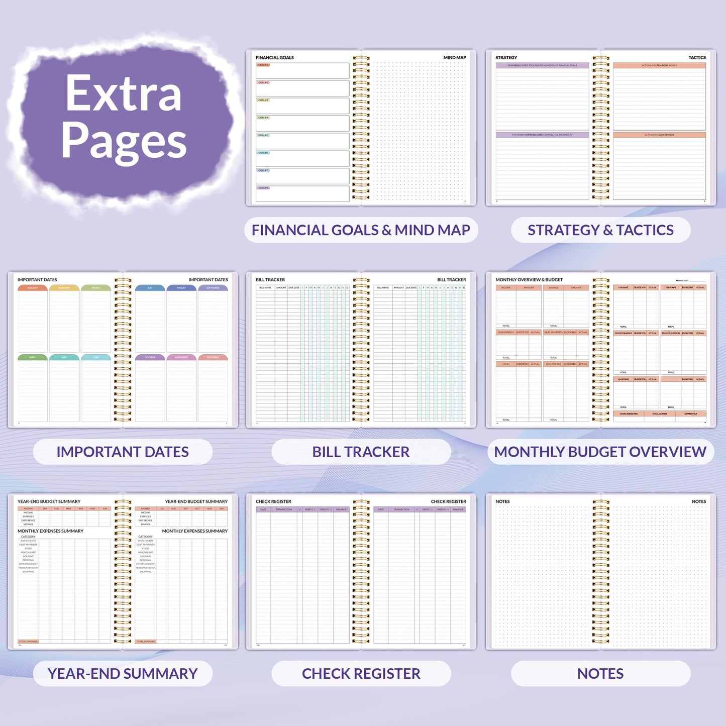 SUNEE Budget Planner - Monthly Budget Book with Expense Tracker Notebook, A4(8.5" x 11") Undated 12 Month Bill Organizer & Finance Planner to Manage Your Money, Account Book with Colorful Tab, Purple