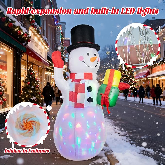 5FT Christmas Inflatables Snowman Blow Ups Christmas Decorations Outdoor with Colorful LED Lights for Indoor Outdoor Garden Yard Holiday Xmas Party