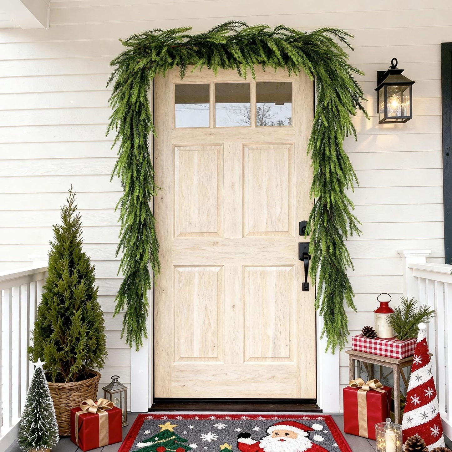 PABREY 2 Pcs 9 Ft Norfolk Pine Garlands, Artificial Real Touch Winter Christmas Green Greenery Garlands for Mantle, Fireplace, Table, Wall, Outdoor, Indoor Christmas Decorations (9 FT, 2)