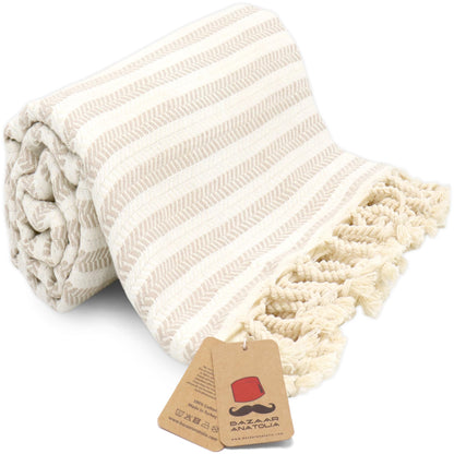 Bazaar Anatolia Turkish Beach Towel 100% Cotton Bath Towels Oversized Quick Dry Boho Farmhouse Decor Sheets Bathroom Sand Free Camping Blanket 71x39 inches - Ethnic Black
