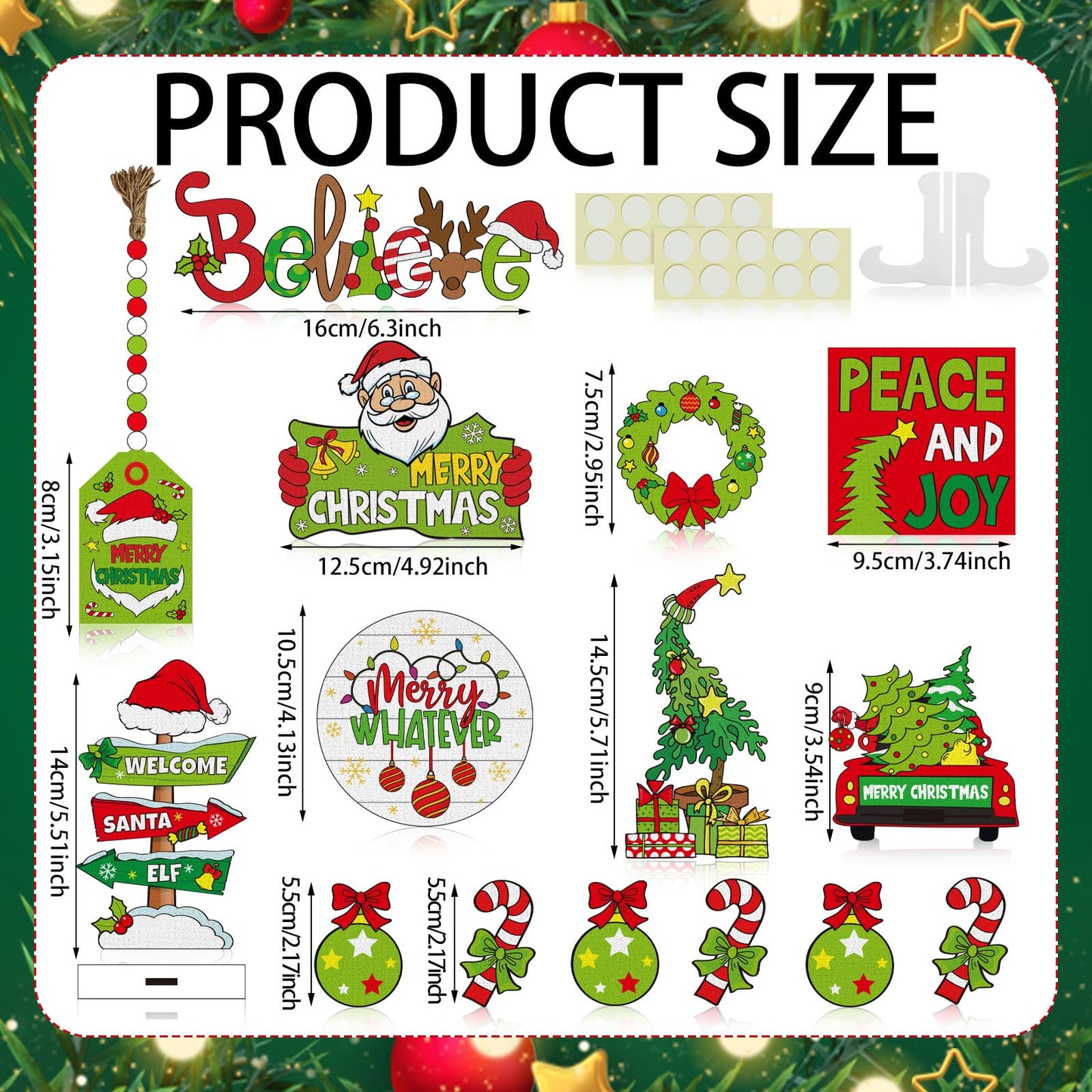 GlikCeil 19 Pcs Christmas Tiered Tray Decor Set Lime Green Red Tray Decorations Merry Christmas Decor Items Santa Candy Wooden Sign Xmas Table Centerpieces Decorations for Home Shelf Party