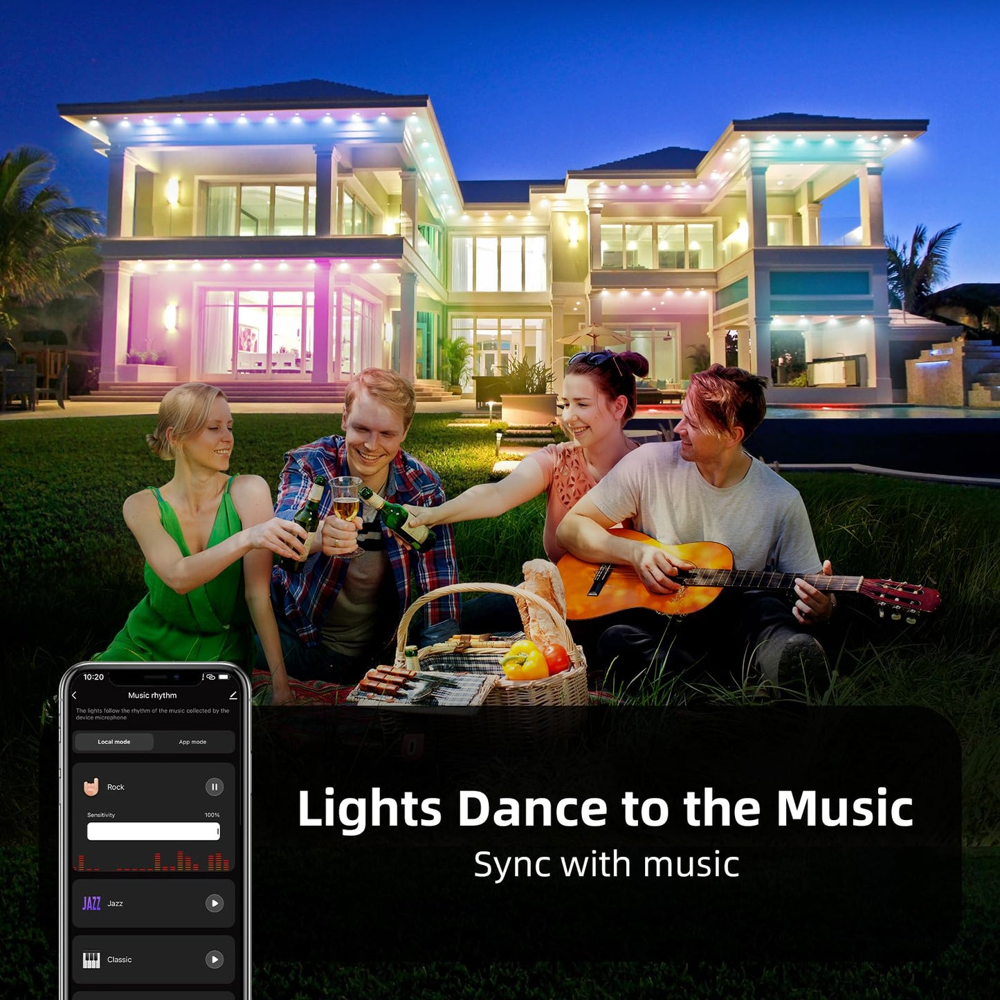 Permanent Outdoor Lights, 100ft Smart RGB+IC Outdoor Light, IP67 Waterproof 72 LED Eaves Lights, Year-Round Outdoor Lighting for New Year, Holiday, Daily Lighting, Christmas, APP/Voice/Remote/Control
