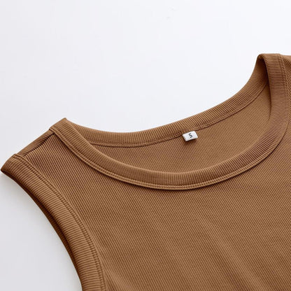 ANRABESS Womens Sleeveless High Neck Tank Tops Fashion Summer Casual Basic Slim Fit Ribbed Racerback Top Shirt Clothes Coffee Small