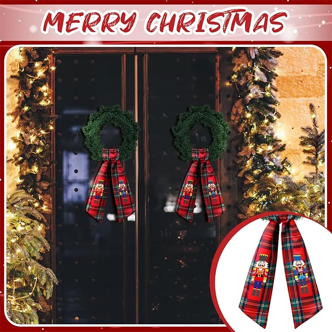 Wreath Sash for Front Door Wreath Satin Sash Blank Sashes Embroidery Monogram Yard Doorway Indoor Outdoor Wall Ribbon Bow Home Decor(Red, Black,Christmas Nutcracker)