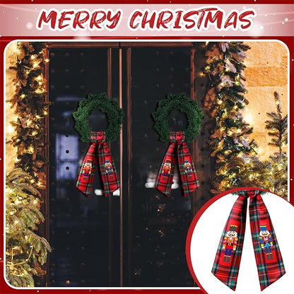 Wreath Sash for Front Door Wreath Satin Sash Blank Sashes Embroidery Monogram Yard Doorway Indoor Outdoor Wall Ribbon Bow Home Decor(Red, Black,Christmas Nutcracker)
