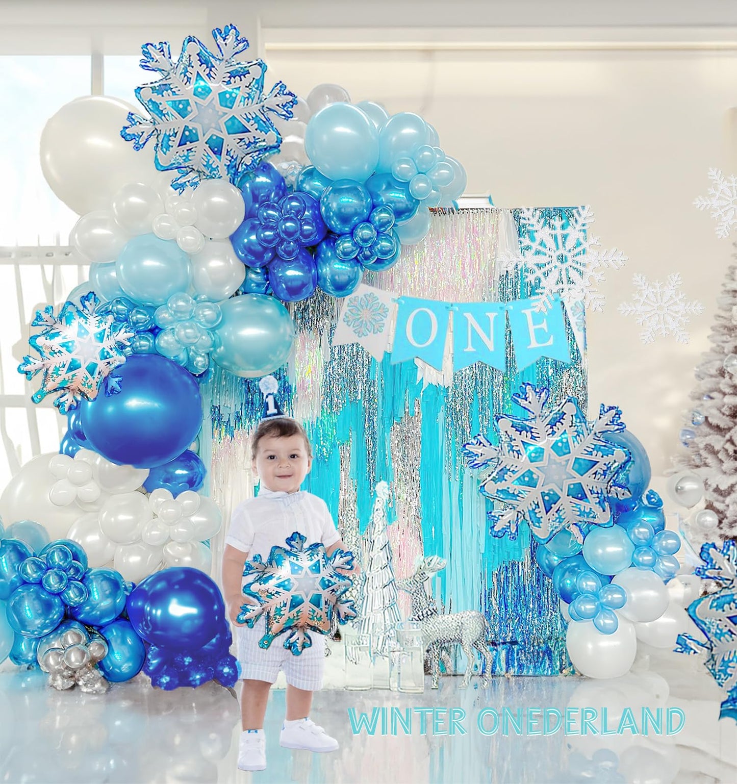 Winter Wonderland Balloon Garland arch kit 120Pcs large Snowflake Chrome Blue white Balloons For Snow Queen Princess Boy Birthday Party Baby its cold outside baby shower decorations