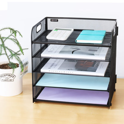 Supeasy 5 Trays Paper Organizer Letter Tray with Handle-Mesh Desk File Organizer, Paper Sorter Desk Organizer for Office, Home or School