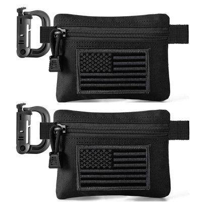 FRTKK 2 Pack Tactical Compact EDC Pouches, Military Molle Utility Pouch Organizer Pouch, Coin Purse Keychain Pocket Credit Card Holder Waist Pack (Black 3)