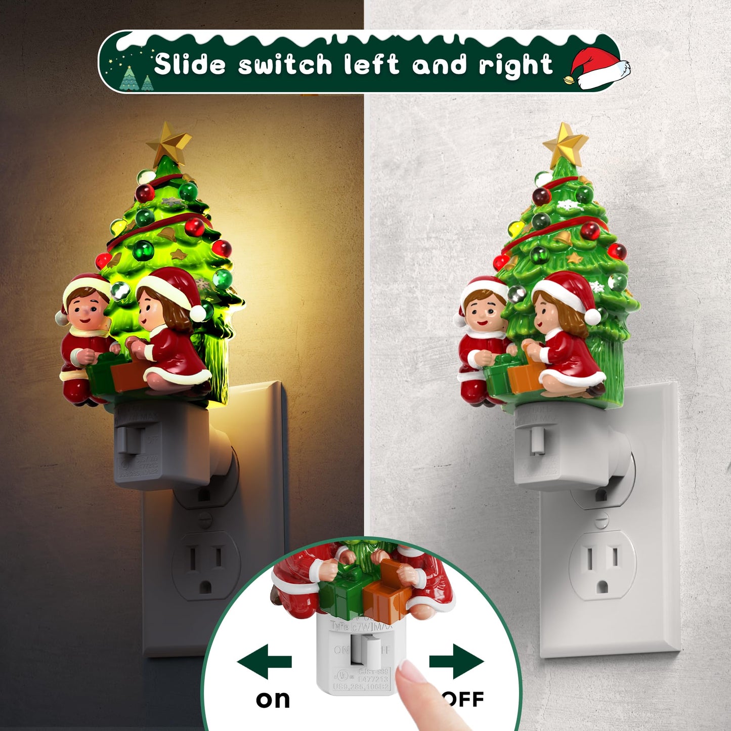 L LOHAS Christmas Tree & Snowman Night Light, 3000K Warm White Plug-in Resin Nightlight with 360° Rotatable Plug, Holiday Home & Kids Room Decor, 1 Pack
