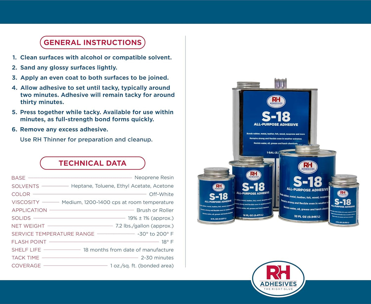 S-18 All-Purpose Adhesive, 8 oz. can - RH Adhesives