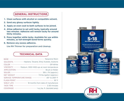 S-18 All-Purpose Adhesive, 8 oz. can - RH Adhesives
