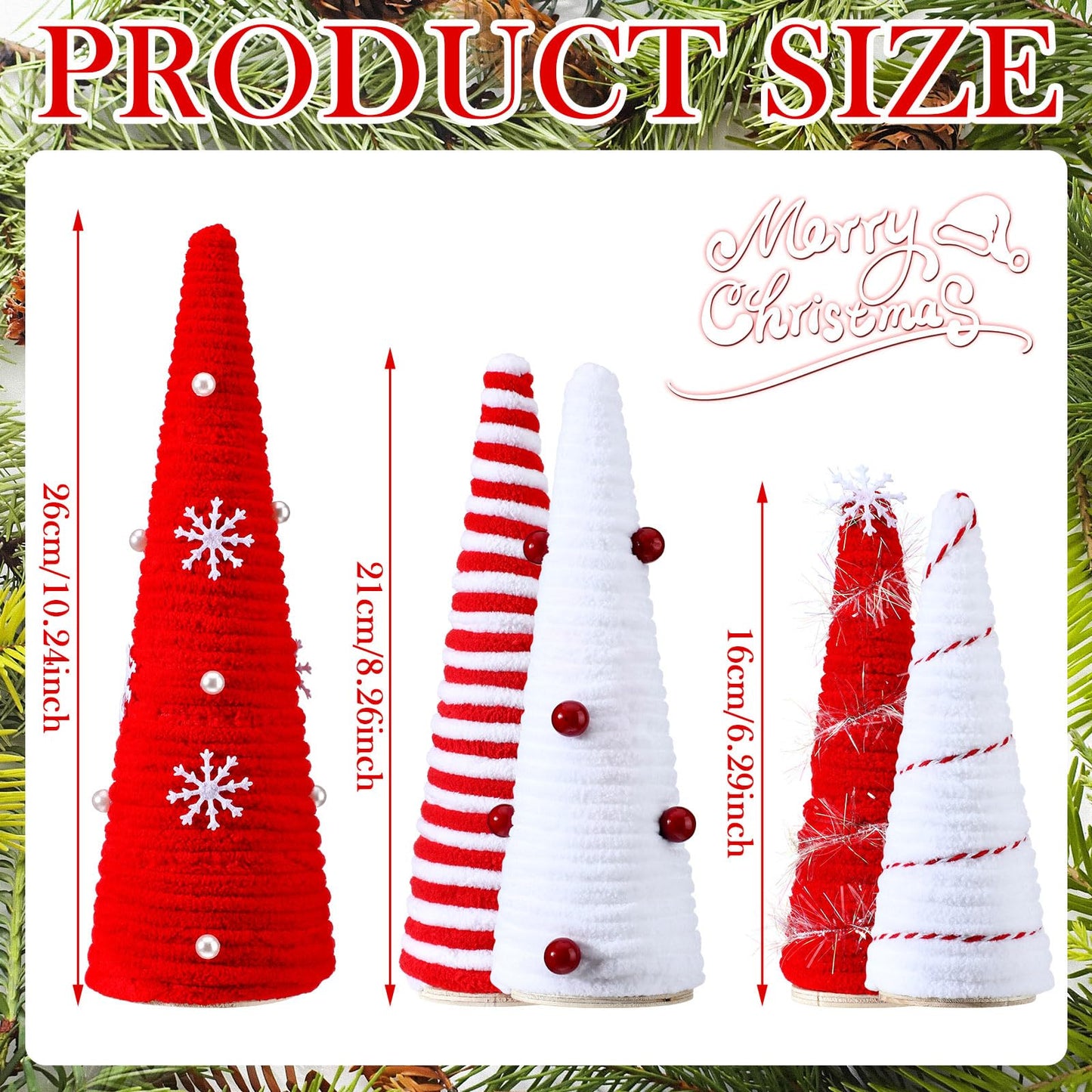 Realspring 5 Pcs Christmas Table Decorations Mini Artificial Wood Tree Xmas Decor Red White Tiered Tray Centerpieces Farmhouse Decor for Indoor Room Kitchen Home
