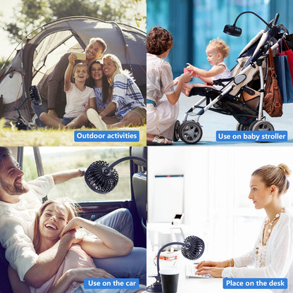 Mikikin Clip on Small Mini Fan, Portable Usb Battery Operated Rechargeable Quiet Personal Desk/ Baby Stroller Fan 3 Speeds Flexible Neck Great for Bed Office Car Dorm Travel Camping Beach