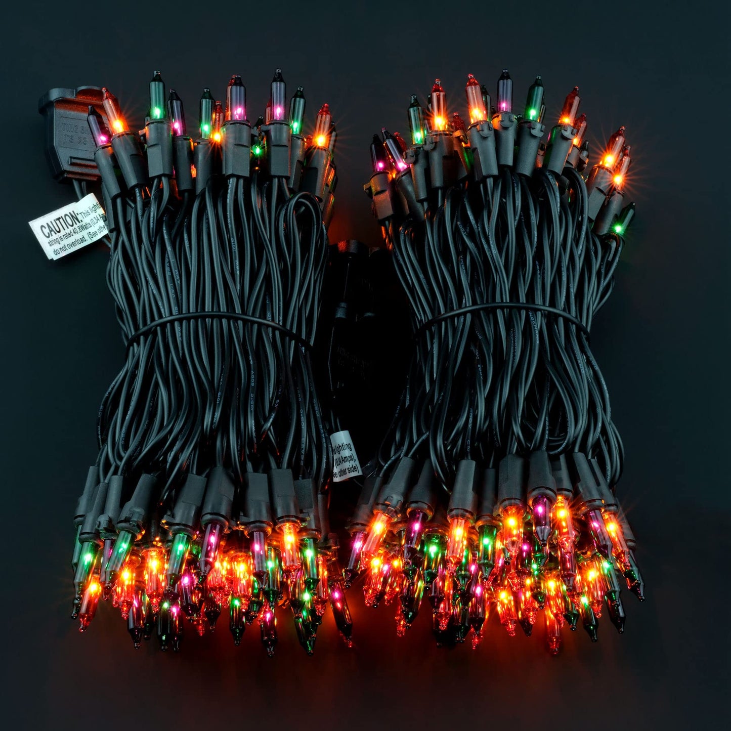 YULETIME 200 Orange Green Purple String Lights, 2-Set 33' 100 ct Black Wire